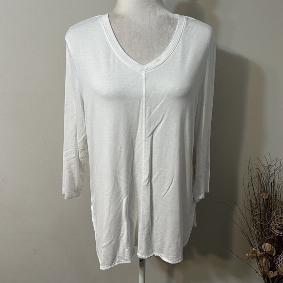 FDJ French Dressing Jeans Women V-Neck 3/4 Sleeve Tunic Top White Lagenlook L ? - Picture 1 of 5